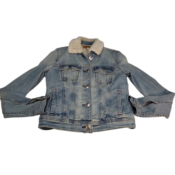 American Eagle Denim Jacket Women's Blue Denim Sherpa Lined Jacket Size X-small - Picture 6 of 10